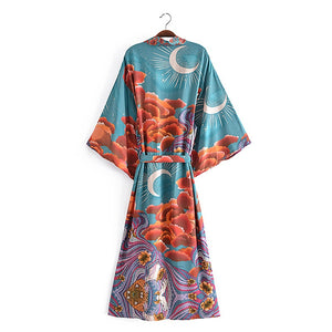 Star and Moon，Bohemian Kimono，Boho Cover-ups