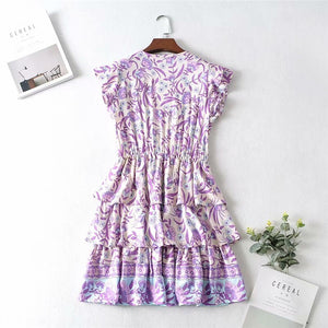 Mini Dress, Boho Dress,Purple Floral Print