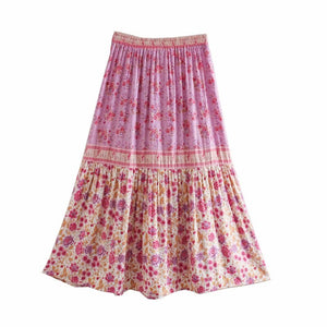 Pink Floral Printed,Midi Skirt,Boho Skirt