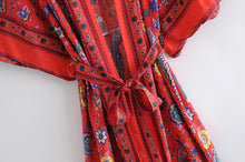 Load image into Gallery viewer, Red Peacock Floral ,bohemian Kimono,Boho Maxi robe
