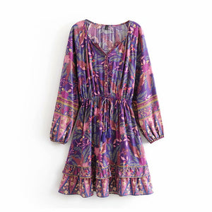 Mini Dress, Boho Dress,Purple Floral Print