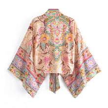 Load image into Gallery viewer, Peacock Floral Print, short  Kimono , beach Cover-ups
