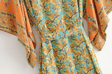 Load image into Gallery viewer, Yellow Floral Print,Bohemian Kimono, Boho Maxi Dress
