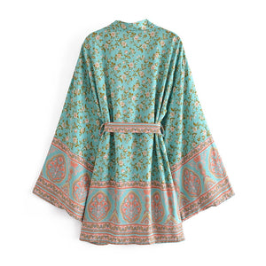 Green Floral Print ,Bohemian Robe,Boho Kimono