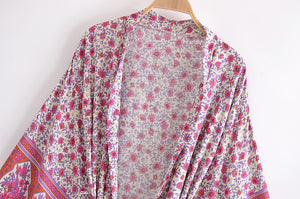 Pink Floral Print ,Boho  kimono,bohemian robe Kimono