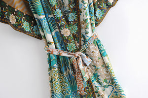 Boho Kimono,Bikini Cover-ups,Peacock Print