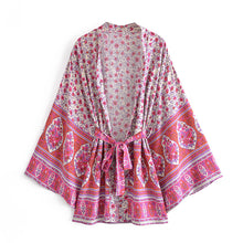 Load image into Gallery viewer, Pink Floral Print ,Boho  kimono,bohemian robe Kimono
