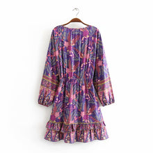 Load image into Gallery viewer, Mini Dress, Boho Dress,Purple Floral Print
