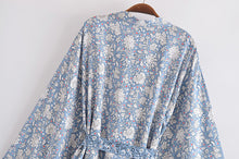 Load image into Gallery viewer, Floral print ,Bohemian Cover-ups ,Boho short robe Kimono
