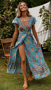 Floral print ,Bohemian maxi sundress,Boho dress