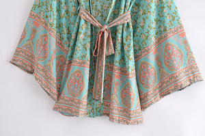 Green Floral Print ,Bohemian Robe,Boho Kimono