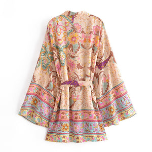 Peacock Floral Print ,bohemian kimono,Boho short robe