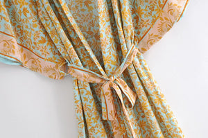 Golden floral print ,Boho Kimono robe cover-ups