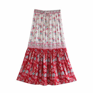 Pink Floral Printed,Midi Skirt,Boho Skirt