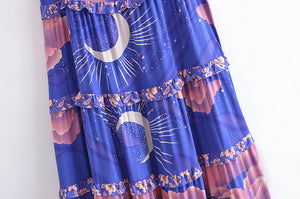 Star floral print，Bohemian sundresses，Boho maxi dress