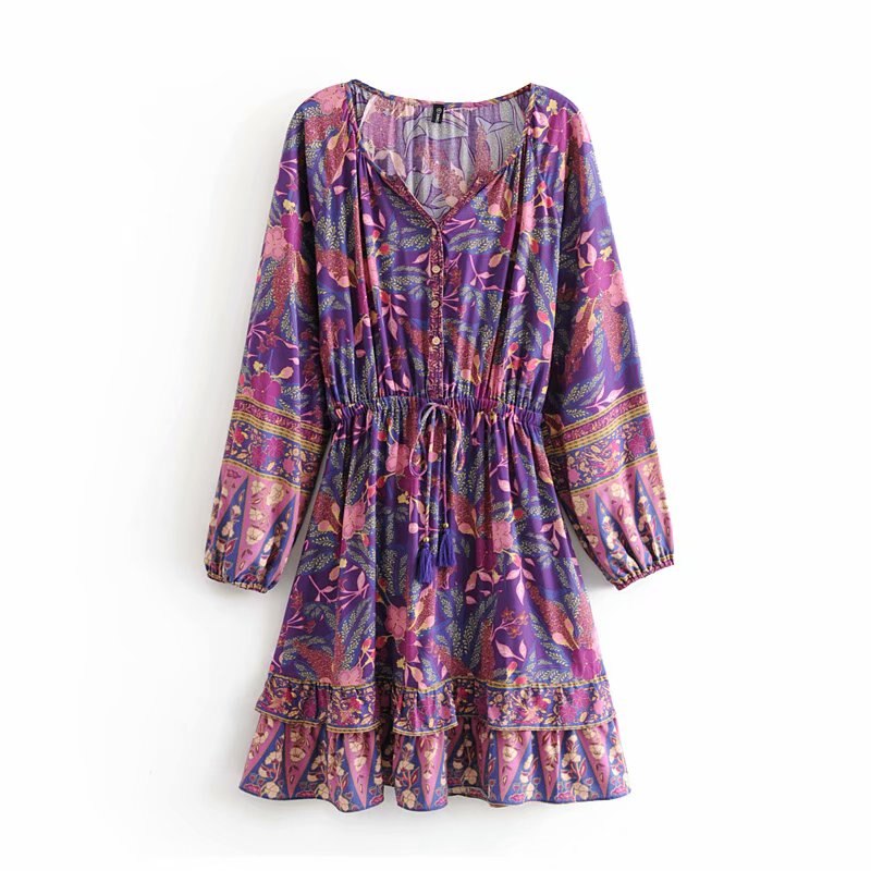 Mini Dress, Boho Dress,Purple Floral Print