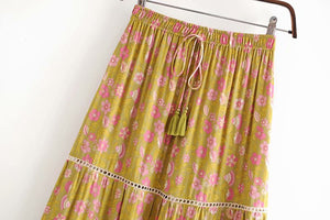 Boho Skirt, Maxi Skirt, Yellow Wild Flower