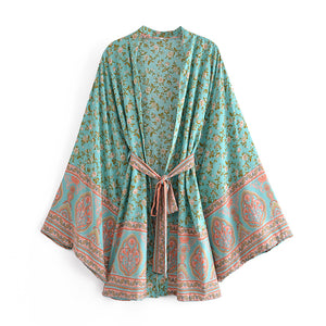 Green Floral Print ,Bohemian Robe,Boho Kimono