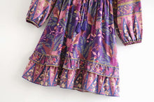 Load image into Gallery viewer, Mini Dress, Boho Dress,Purple Floral Print
