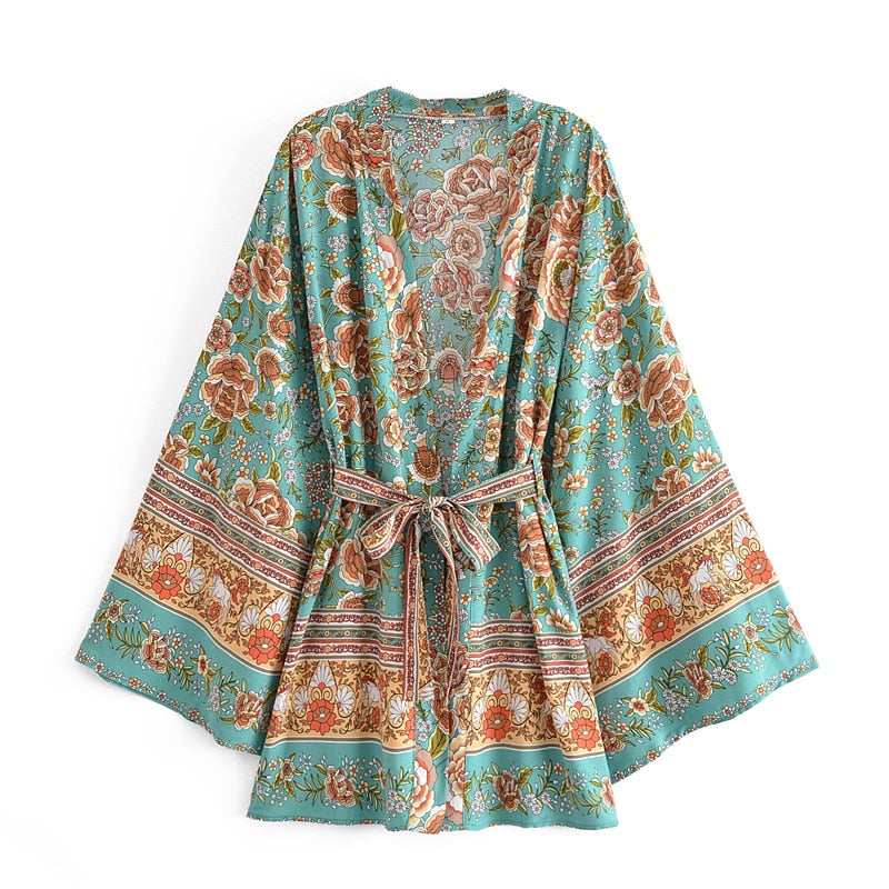 Horse Floral print , Bohemian kimono ,Boho cover-ups