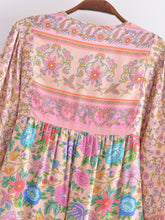 Load image into Gallery viewer, Vintage Pink Floral ,Boho Blouses,Bohemian Shirts
