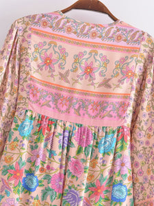 Vintage Pink Floral ,Boho Blouses,Bohemian Shirts