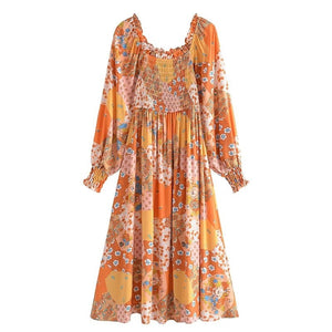 Bohemian Midi Dress,Long Sleeve Dresses