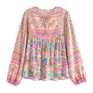 Vintage Pink Floral ,Boho Blouses,Bohemian Shirts