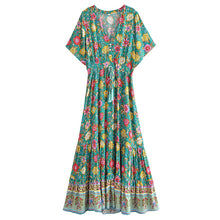 Load image into Gallery viewer, Green Floral Print ,Beach Bohemian Maxi Dress ,Boho Dresses Robe
