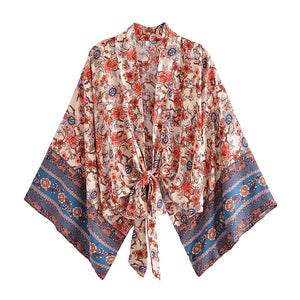 Floral Print Short Robe,Boho Cover-ups