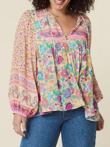 Vintage Pink Floral ,Boho Blouses,Bohemian Shirts