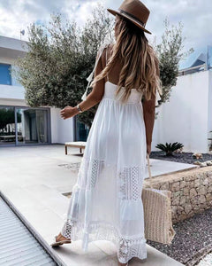 Backless Maxi Dress,White Boho Dresses