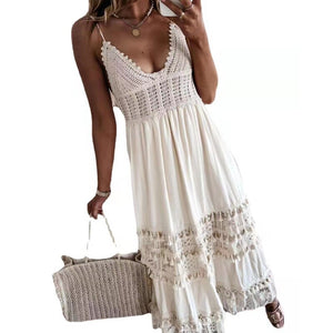 Backless Maxi Dress,White Boho Dresses