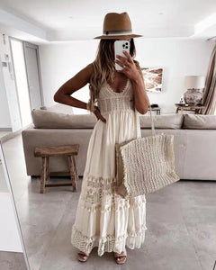 Backless Maxi Dress,White Boho Dresses