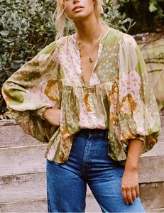 Multi Floral Print ,Boho Shirts,Bohemian Blouse