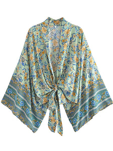 Floral Print Short Robe,Boho Cover-ups