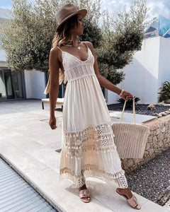 Backless Maxi Dress,White Boho Dresses