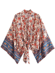 Floral Print Short Robe,Boho Cover-ups