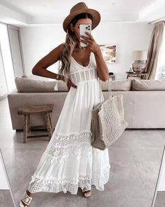 Backless Maxi Dress,White Boho Dresses