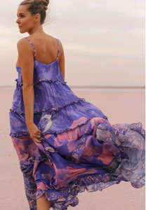 Star floral print，Bohemian sundresses，Boho maxi dress